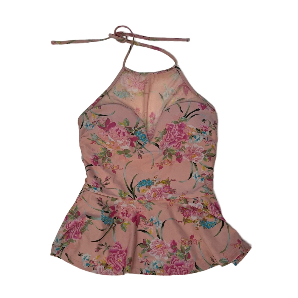 Betsey Johnson Pink Floral Halter Swim Top | Size Medium